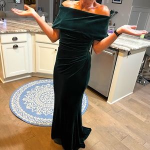Dress, formal, floor length, dark green velvet